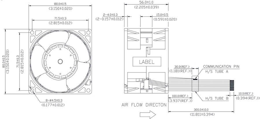 Габаритные размеры вентилятора охлаждения GFB0812ES-E Delta Electronics