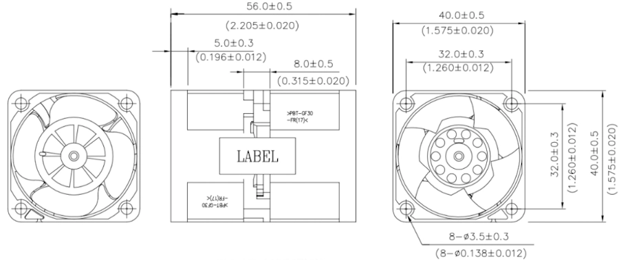 Габаритные размеры вентилятора охлаждения GFC0412DS-SM06B0G Delta Electronics