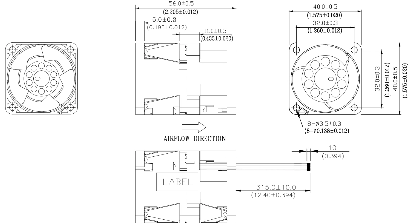 Габаритные размеры вентилятора охлаждения GFM0412SS-DE1PB7Q Delta Electronics
