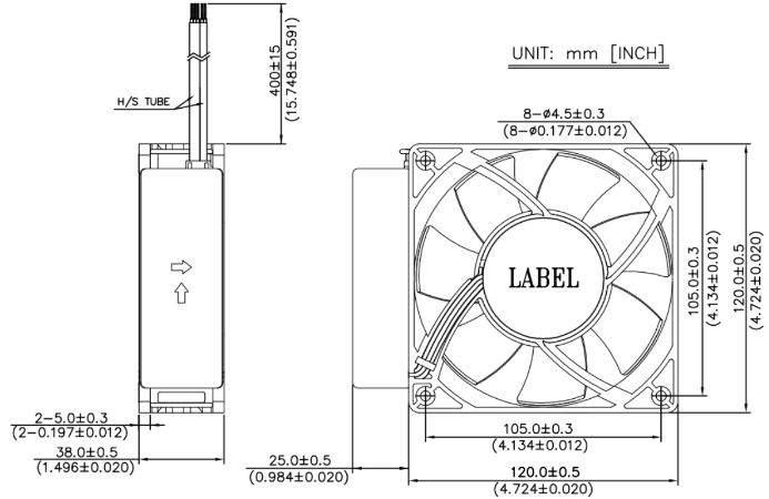 Габаритные размеры вентилятора охлаждения GTW012FU604 Delta Electronics
