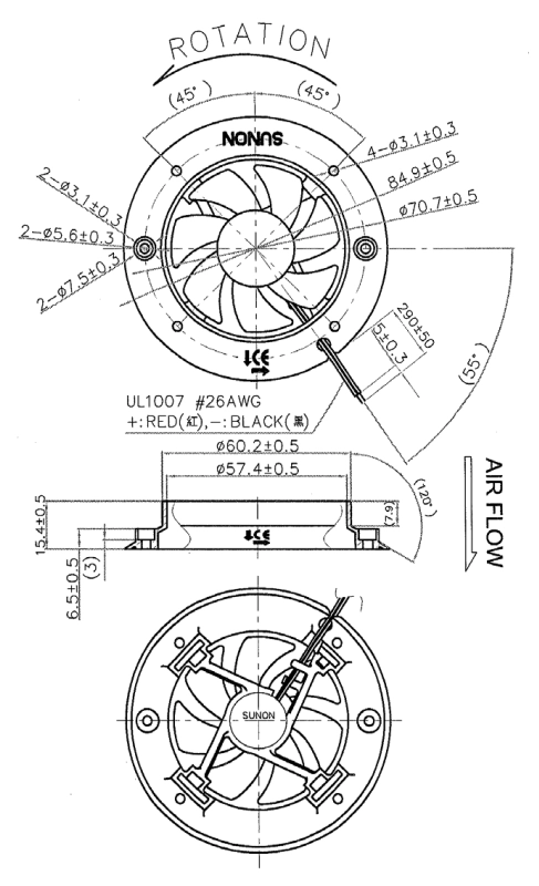 Габаритные размеры Sunon HA60151V3-E00U-A99 Габаритные размеры Sunon HA60151V3-E00U-A99