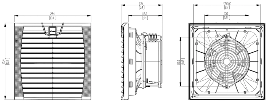 Габаритные размеры вентилятора охлаждения HEF160AAA Delta Electronics