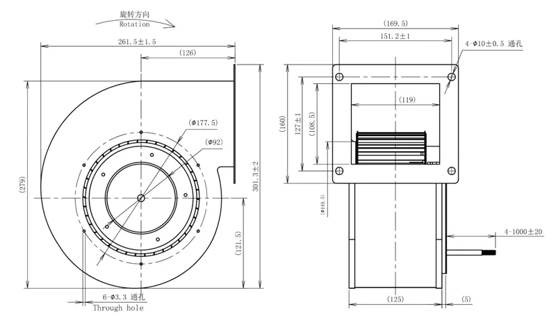 Габаритные размеры радиального DC вентилятора LWFD3G-180-092SH-01 Лонгвелл