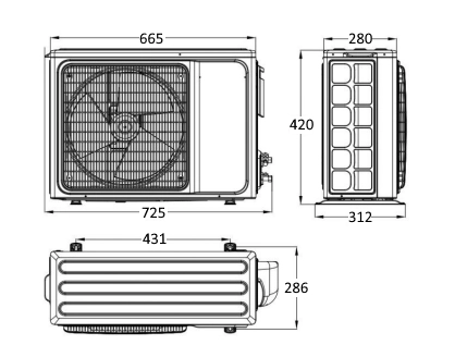Габаритные размеры наружного блока SYSPLIT WALL SIMPLE 09 HP Q