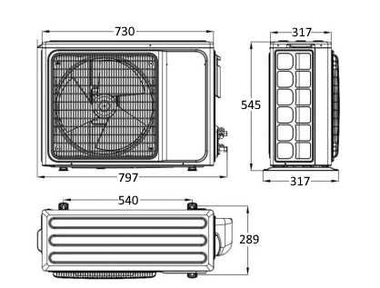 Габаритные размеры наружного блока SYSPLIT WALL SIMPLE 12 HP Q