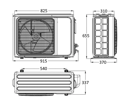 Габаритные размеры наружного блокаSYSPLIT WALL SIMPLE 24 HP Q