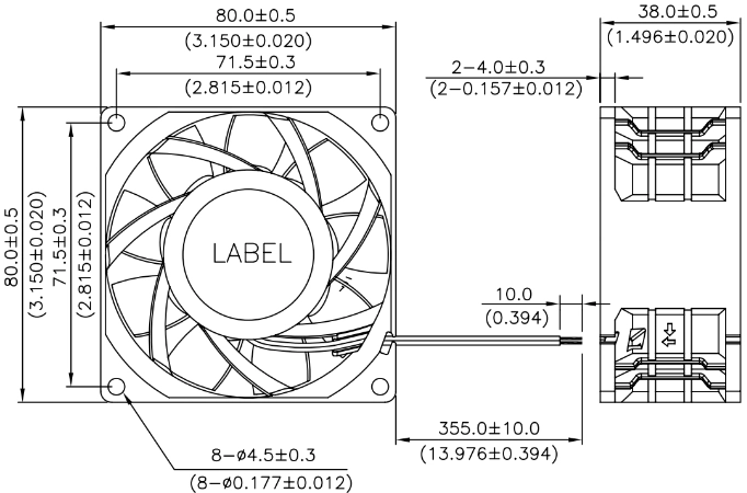 Габаритные размеры вентилятора охлаждения PFB0824UHE-T500 Delta Electronics