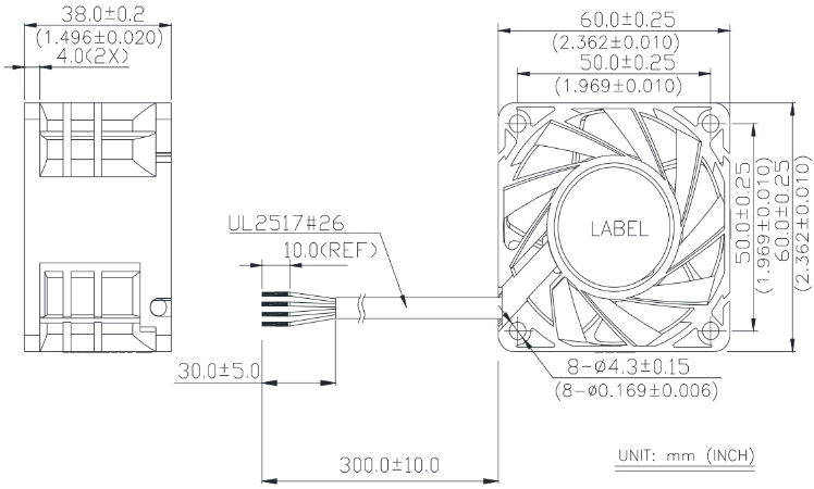 Габаритные размеры вентилятора охлаждения PFC0612DE-F00 Delta Electronics