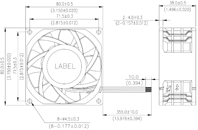 Габаритные размеры вентилятора охлаждения PFC0812DE-SP07 Delta Electronics