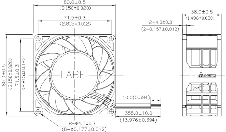 Габаритные размеры вентилятора охлаждения PFR0848XHE-DV82 Delta Electronics Габаритные размеры вентилятора охлаждения PFR0848XHE-DV82 Delta Electronics