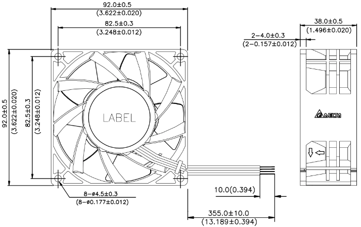 Габаритные размеры вентилятора охлаждения PFR0912XHE-SP00 Delta Electronics Габаритные размеры вентилятора охлаждения PFR0912XHE-SP00 Delta Electronics