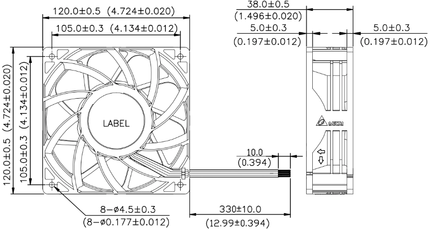 Габаритные размеры вентилятора охлаждения PFR1212DHE-SP00 Delta Electronics