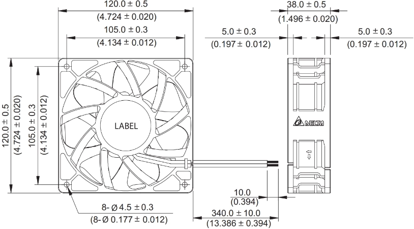 Габаритные размеры вентилятора охлаждения QFR1248GHE-SP01 Delta Electronics Габаритные размеры вентилятора охлаждения QFR1248GHE-SP01 Delta Electronics