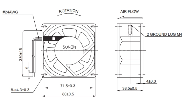 Аэродинамические характеристики вентилятора охлаждения Sunon SF23080A2083HSL.GN