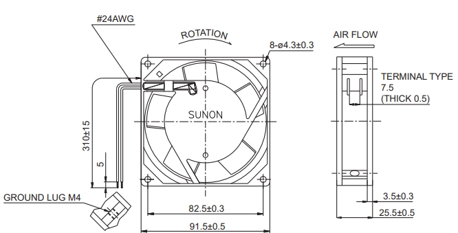 Аэродинамические характеристики вентилятора охлаждения Sunon SF23092A-2092HBT.GN