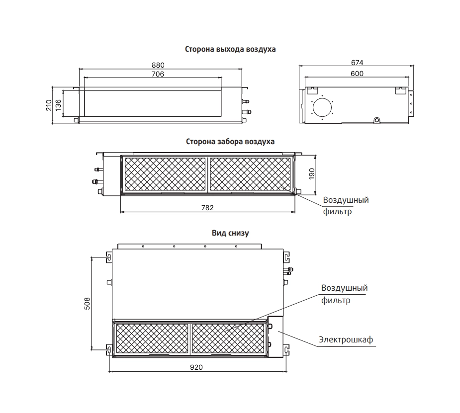 Габаритные размеры внутреннего блока SYSPLIT DUCT 18 HP Q N