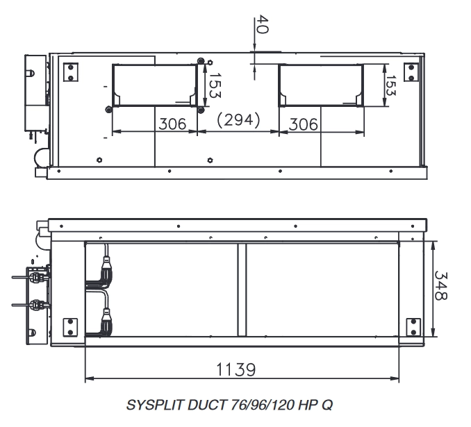Габаритные размеры внутреннего блока SYSPLIT DUCT 96 HP R