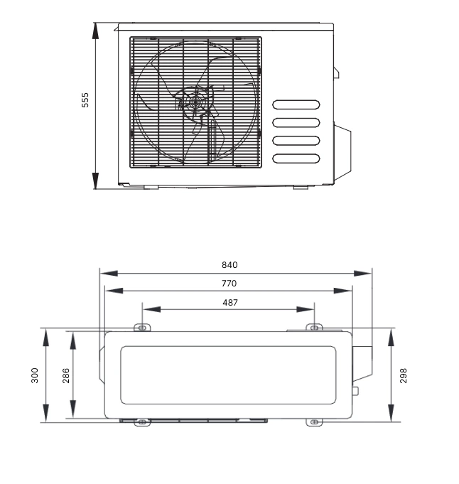Габаритные размеры внутреннего блока SYSPLIT CEILING 24 HP Q