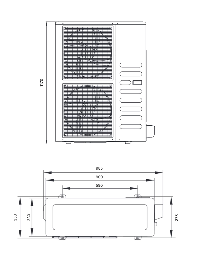 Габаритные размеры внутреннего блока SYSPLIT CEILING 60 HP R