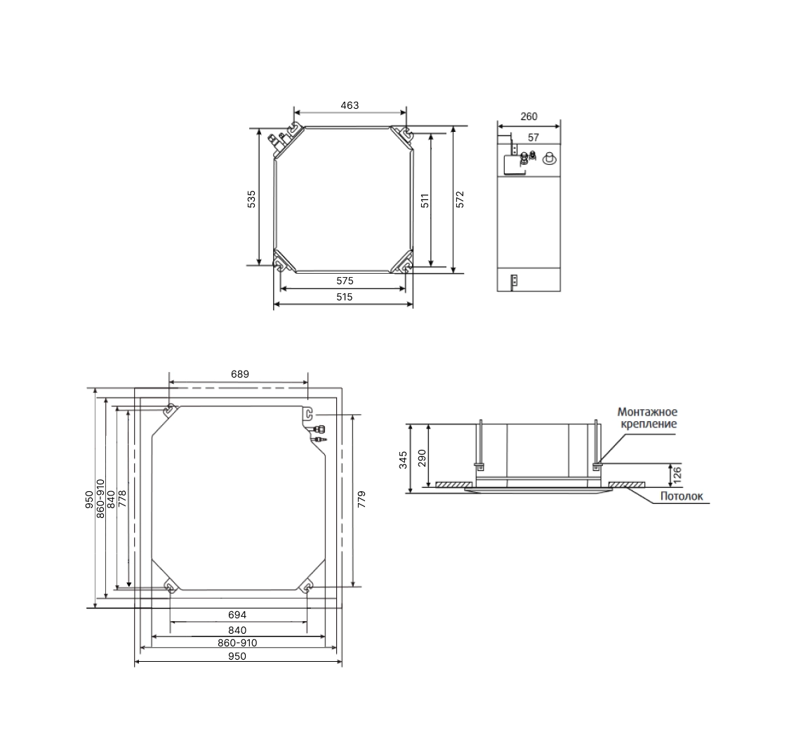 Габаритные размеры внутреннего блока SYSPLIT SIMPLE CASSETTE 48 HP R