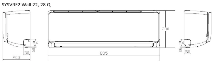 Габаритные размеры внутреннего блока SYSVRF2 WALL 22 Q