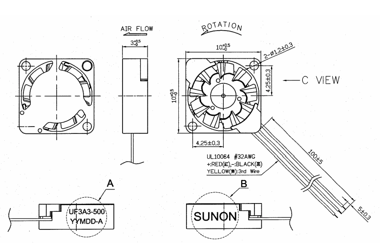 Аэродинамические характеристики вентилятора охлаждения Sunon UF3A3-500