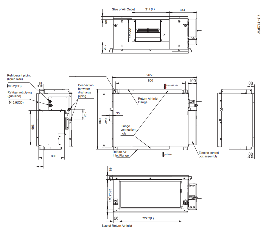 Габаритные размеры внутреннего блока SYSVRF2 DUCT HP 112 Q