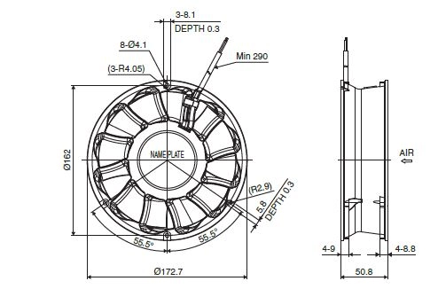 Габаритные размеры осевого вентилятора R172A0-051-D0790 NMB axial fan