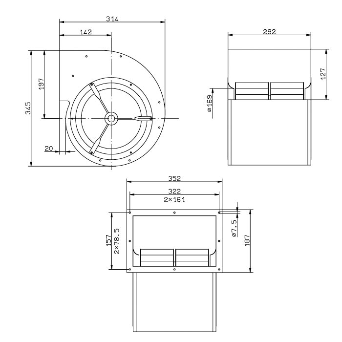 Габаритные размеры осевого вентилятора RD20S-4DW.4F.2L RD-S Ziehl-Abegg
