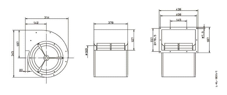 Габаритные размеры осевого вентилятора RD25S-4DW.4I.BL RD-S Ziehl-Abegg