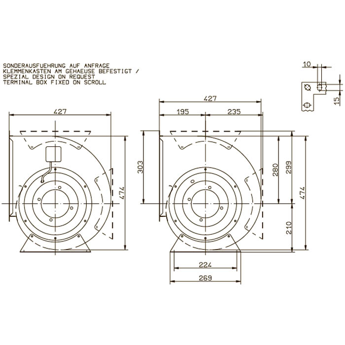 Габаритные размеры осевого вентилятора RG25P-4EK.4F.1R RG-P Ziehl-Abegg