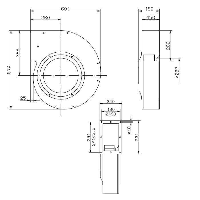 Габаритные размеры осевого вентилятора RG35S-4DK.6K.2L RG-S Ziehl-Abegg