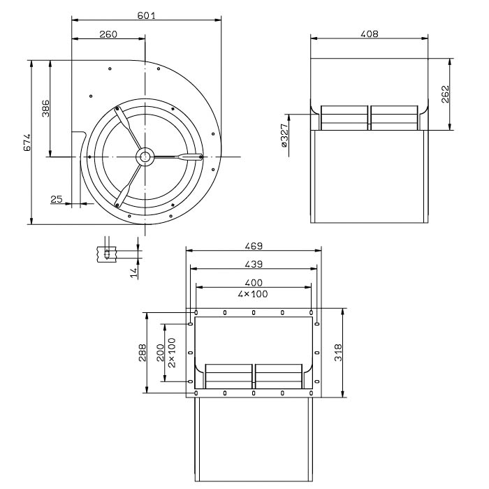 Габаритные размеры центробежного вентилятора RD40S-4DW.7T.AL RD-S Ziehl-Abegg Габаритные размеры осевого вентилятора RD40S-4DW.7T.AL RD-S Ziehl-Abegg