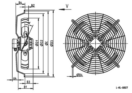 Габаритные размеры осевого вентилятора RD45A-4DW.6L.1L RD-A Ziehl-Abegg