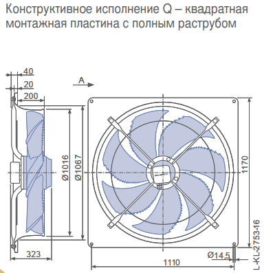 Габаритные размеры осевого вентилятора FN100-SDQ.7Q.A5P1 FN Ziehl-Abegg