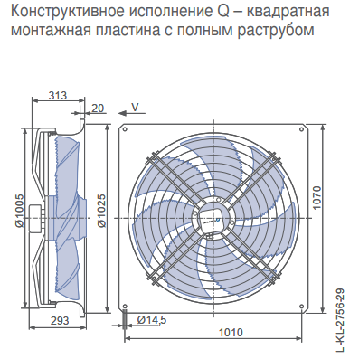 Габаритные размеры осевого вентилятора FN091-SDQ.7M.V5P1 FN Ziehl-Abegg