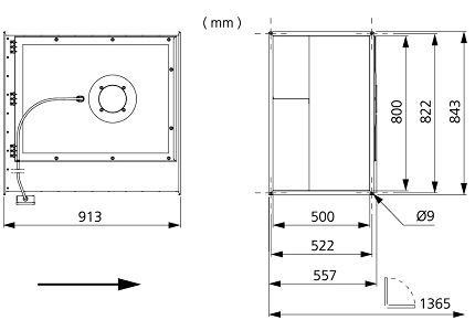 Размеры вентилятора RKB 800x500 K3