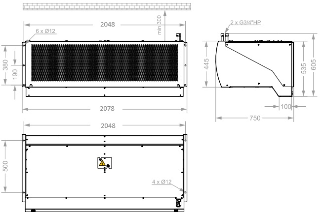 Габаритные размеры тепловой завесы КЭВ-200П5120W Тепломаш
