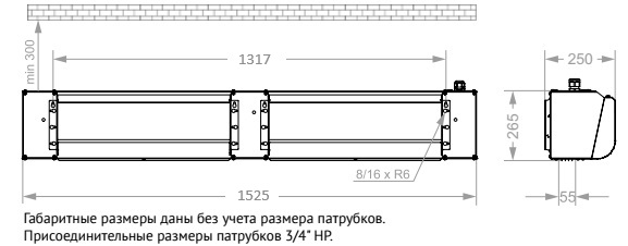 Габаритные размеры тепловой завесы КЭВ-12П2022Е Тепломаш